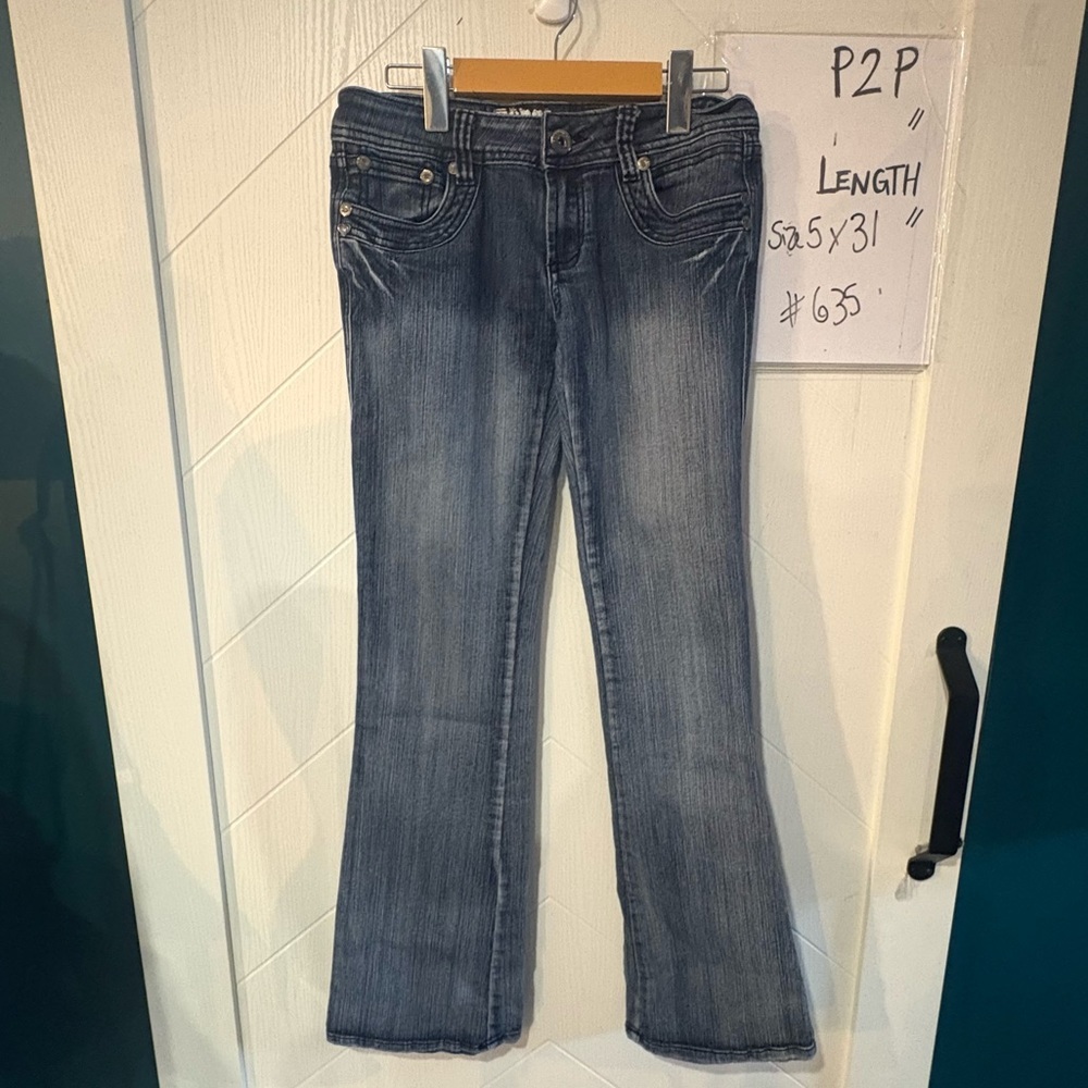 Bongo Hardcore Denim Y2K Bootcut Jeans Low Rise Indigo Flare Dark Wash W5/L33 - Picture 2 of 8